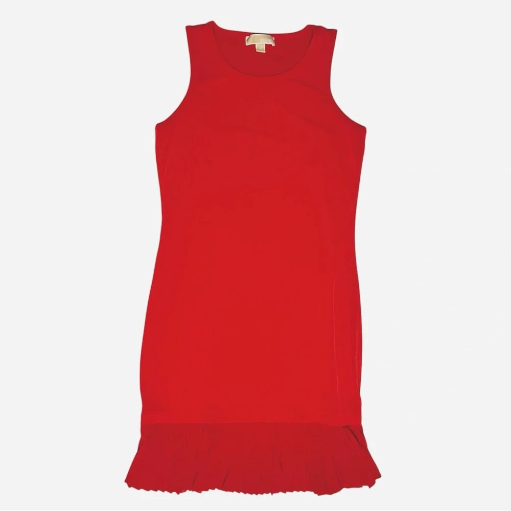Michael Kors Red Pleated Hem Shift Dress sleeveless size Medium Scoop knockline - Picture 2 of 10